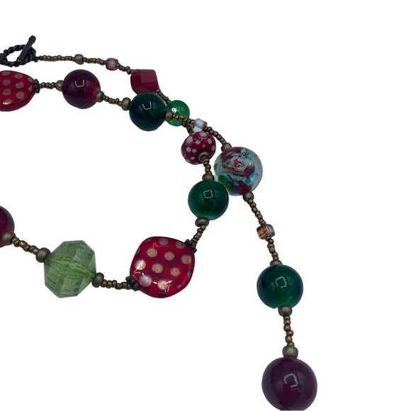 Art necklace multicolour long necklace large beads bronze seed beads whimsical - Picture 4 of 11